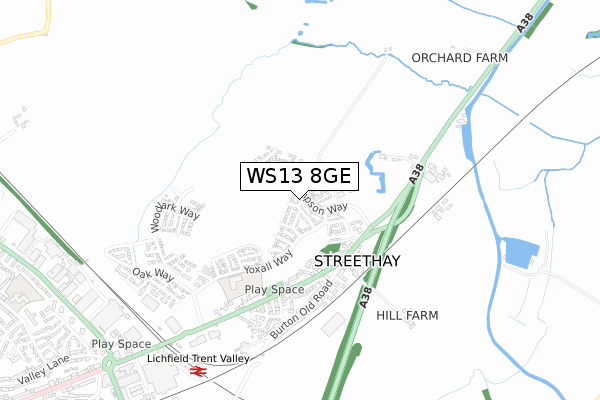 WS13 8GE map - small scale - OS Open Zoomstack (Ordnance Survey)