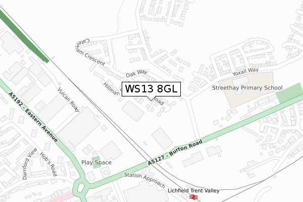 WS13 8GL map - large scale - OS Open Zoomstack (Ordnance Survey)