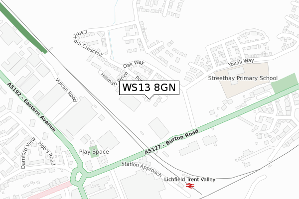 WS13 8GN map - large scale - OS Open Zoomstack (Ordnance Survey)