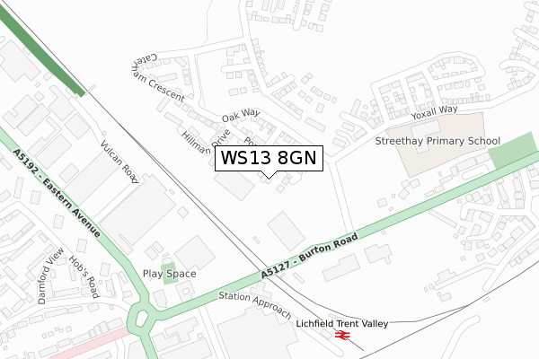 WS13 8GN map - large scale - OS Open Zoomstack (Ordnance Survey) WS13 8GN map - large scale - OS Open Zoomstack (Ordnance Survey)