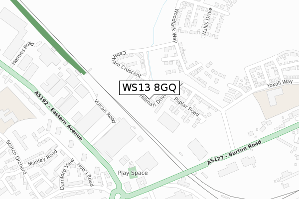 WS13 8GQ map - large scale - OS Open Zoomstack (Ordnance Survey)