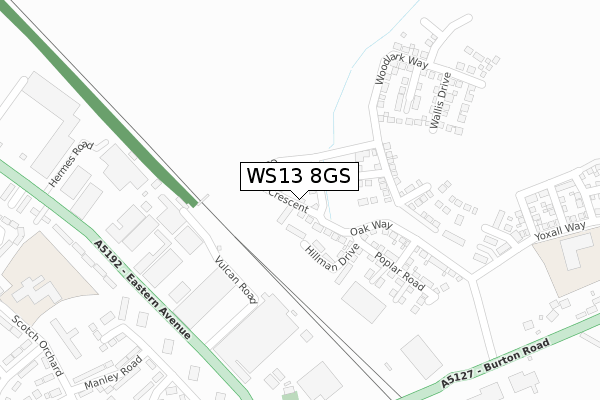 WS13 8GS map - large scale - OS Open Zoomstack (Ordnance Survey)