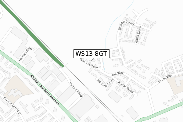 WS13 8GT map - large scale - OS Open Zoomstack (Ordnance Survey)