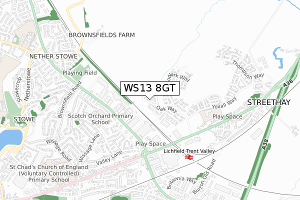 WS13 8GT map - small scale - OS Open Zoomstack (Ordnance Survey)