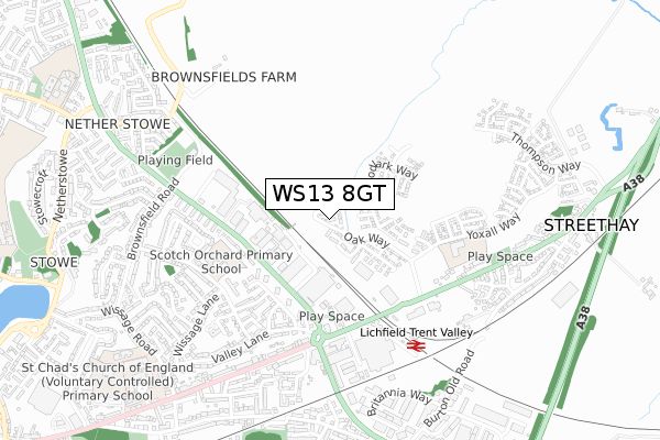 WS13 8GT map - small scale - OS Open Zoomstack (Ordnance Survey) WS13 8GT map - small scale - OS Open Zoomstack (Ordnance Survey)