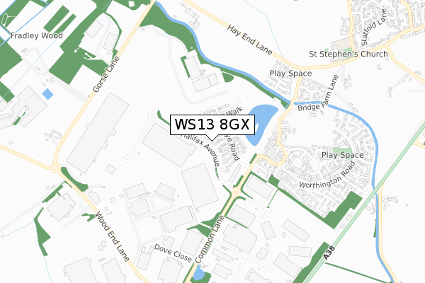WS13 8GX map - small scale - OS Open Zoomstack (Ordnance Survey)