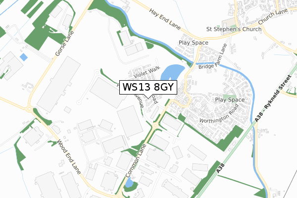 WS13 8GY map - small scale - OS Open Zoomstack (Ordnance Survey)