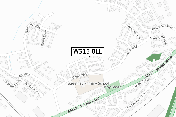 WS13 8LL map - large scale - OS Open Zoomstack (Ordnance Survey)