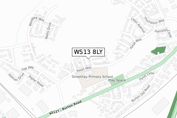 WS13 8LY map - large scale - OS Open Zoomstack (Ordnance Survey)