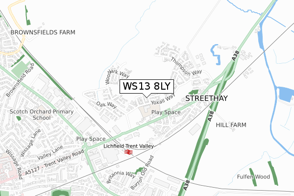 WS13 8LY map - small scale - OS Open Zoomstack (Ordnance Survey) WS13 8LY map - small scale - OS Open Zoomstack (Ordnance Survey)