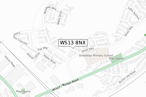 WS13 8NX map - large scale - OS Open Zoomstack (Ordnance Survey)
