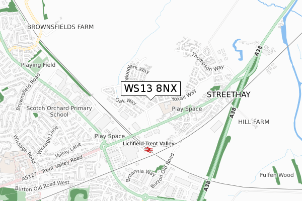 WS13 8NX map - small scale - OS Open Zoomstack (Ordnance Survey)