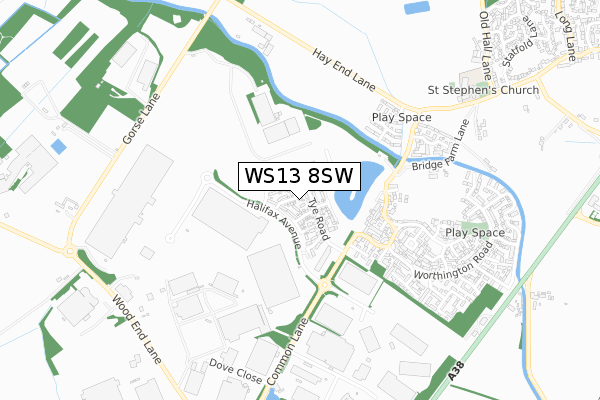 WS13 8SW map - small scale - OS Open Zoomstack (Ordnance Survey)