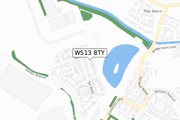 WS13 8TY map - large scale - OS Open Zoomstack (Ordnance Survey)