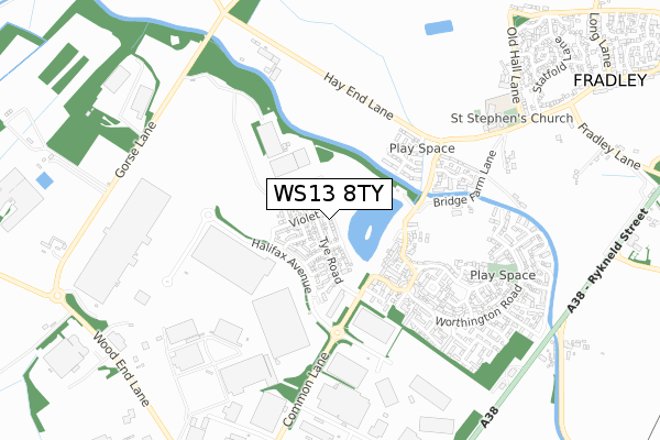 WS13 8TY map - small scale - OS Open Zoomstack (Ordnance Survey)
