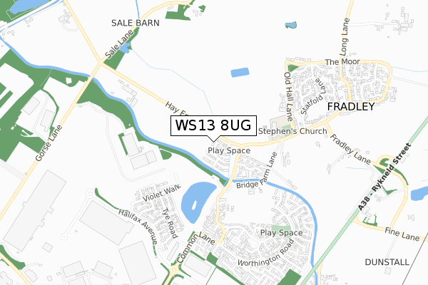 WS13 8UG map - small scale - OS Open Zoomstack (Ordnance Survey)
