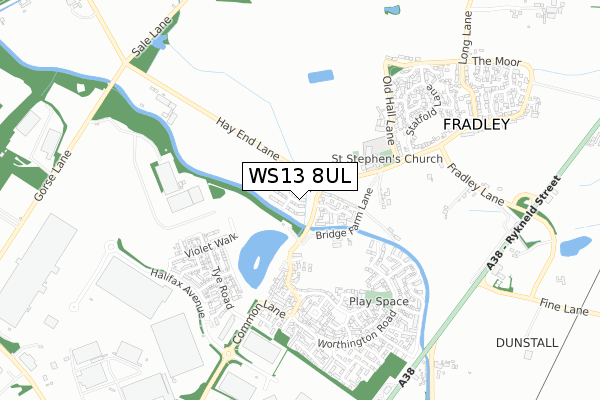WS13 8UL map - small scale - OS Open Zoomstack (Ordnance Survey)