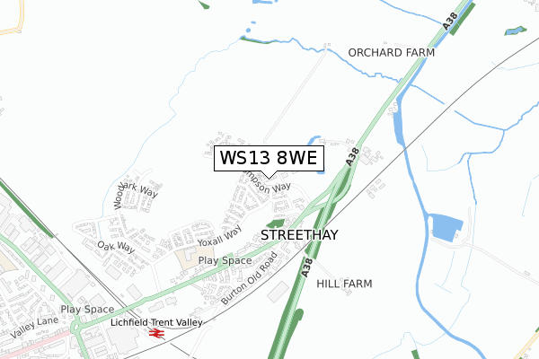 WS13 8WE map - small scale - OS Open Zoomstack (Ordnance Survey)