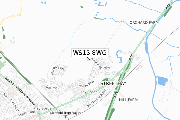 WS13 8WG map - small scale - OS Open Zoomstack (Ordnance Survey)