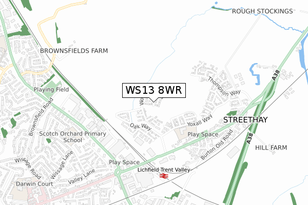 WS13 8WR map - small scale - OS Open Zoomstack (Ordnance Survey)