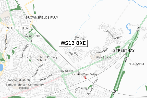 WS13 8XE map - small scale - OS Open Zoomstack (Ordnance Survey) WS13 8XE map - small scale - OS Open Zoomstack (Ordnance Survey)