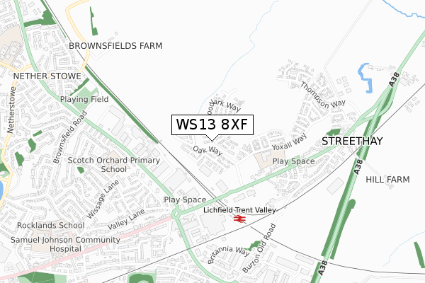 WS13 8XF map - small scale - OS Open Zoomstack (Ordnance Survey)