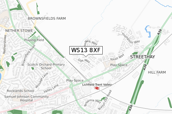 WS13 8XF map - small scale - OS Open Zoomstack (Ordnance Survey) WS13 8XF map - small scale - OS Open Zoomstack (Ordnance Survey)