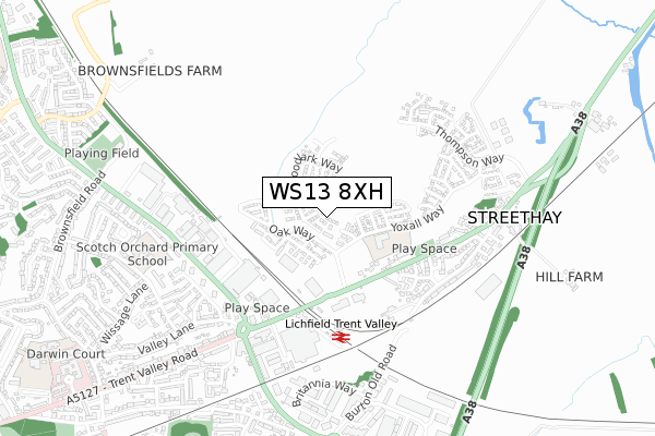 WS13 8XH map - small scale - OS Open Zoomstack (Ordnance Survey)