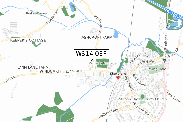 WS14 0EF map - small scale - OS Open Zoomstack (Ordnance Survey)