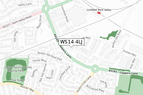 WS14 4LJ map - large scale - OS Open Zoomstack (Ordnance Survey) WS14 4LJ map - large scale - OS Open Zoomstack (Ordnance Survey)