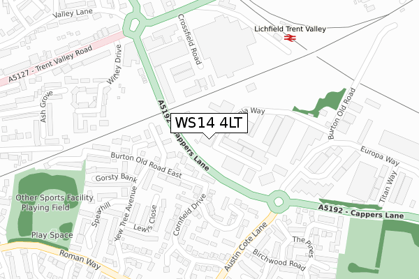 WS14 4LT map - large scale - OS Open Zoomstack (Ordnance Survey)