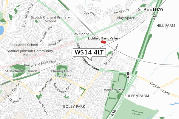 WS14 4LT map - small scale - OS Open Zoomstack (Ordnance Survey)