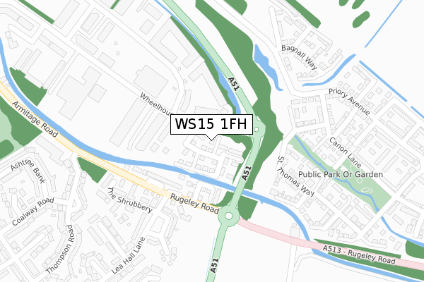 WS15 1FH map - large scale - OS Open Zoomstack (Ordnance Survey)