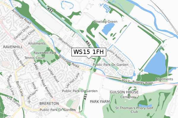 WS15 1FH map - small scale - OS Open Zoomstack (Ordnance Survey)