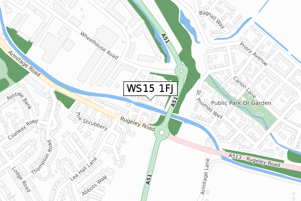 WS15 1FJ map - large scale - OS Open Zoomstack (Ordnance Survey)