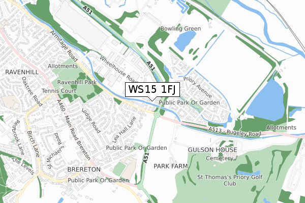 WS15 1FJ map - small scale - OS Open Zoomstack (Ordnance Survey)