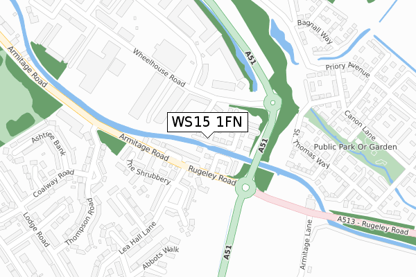 WS15 1FN map - large scale - OS Open Zoomstack (Ordnance Survey)