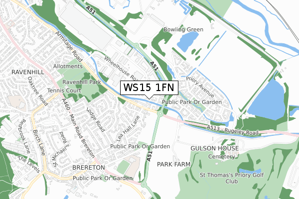 WS15 1FN map - small scale - OS Open Zoomstack (Ordnance Survey)