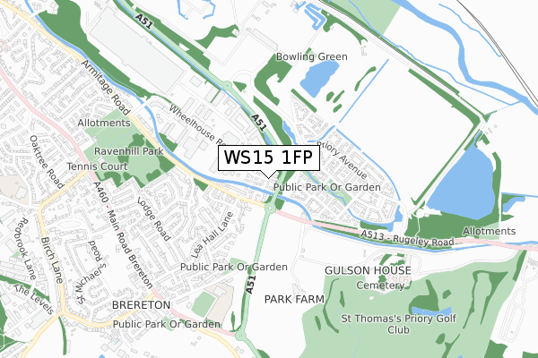 WS15 1FP map - small scale - OS Open Zoomstack (Ordnance Survey)