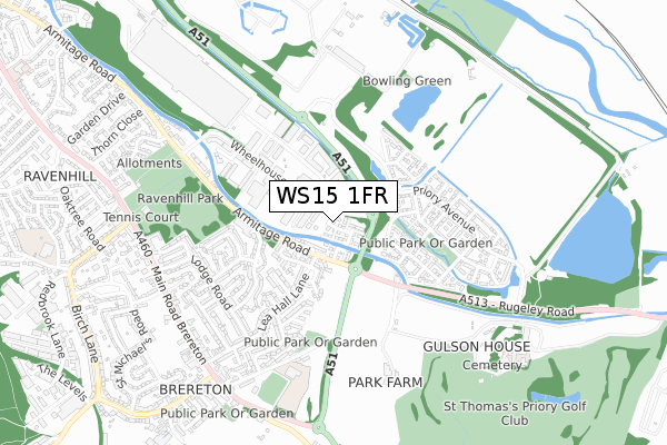 WS15 1FR map - small scale - OS Open Zoomstack (Ordnance Survey)