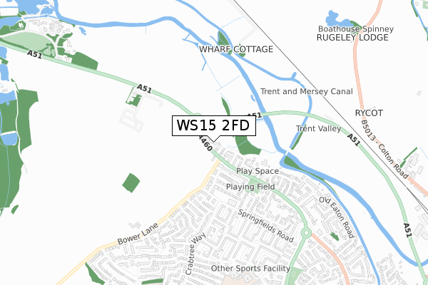 WS15 2FD map - small scale - OS Open Zoomstack (Ordnance Survey)