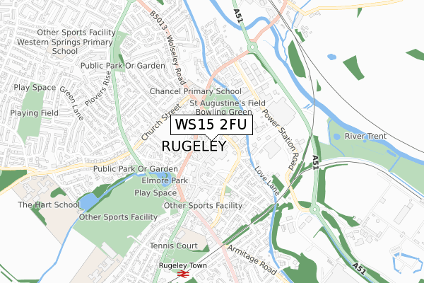 WS15 2FU map - small scale - OS Open Zoomstack (Ordnance Survey)