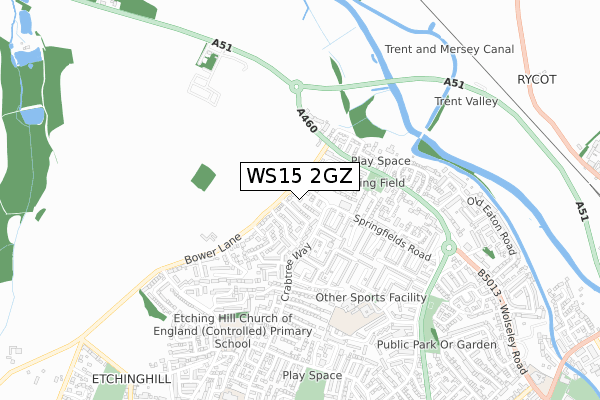 WS15 2GZ map - small scale - OS Open Zoomstack (Ordnance Survey)