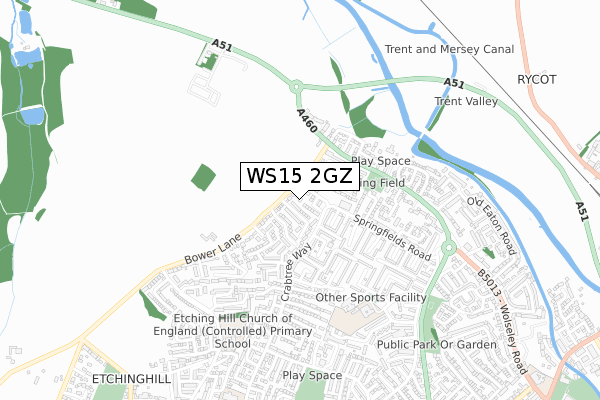 WS15 2GZ map - small scale - OS Open Zoomstack (Ordnance Survey) WS15 2GZ map - small scale - OS Open Zoomstack (Ordnance Survey)