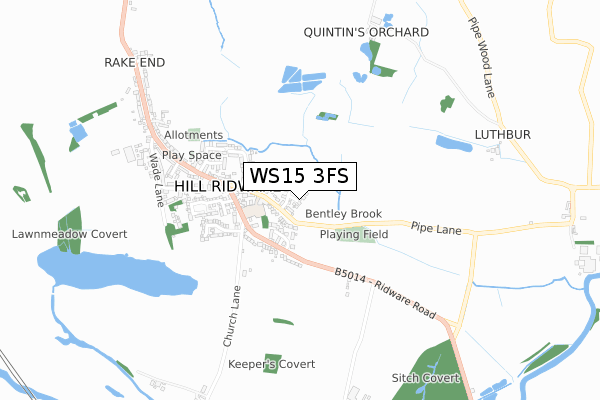 WS15 3FS map - small scale - OS Open Zoomstack (Ordnance Survey)