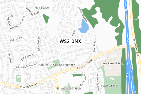 WS2 0NX map - large scale - OS Open Zoomstack (Ordnance Survey)