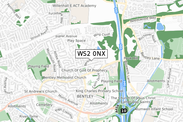 WS2 0NX map - small scale - OS Open Zoomstack (Ordnance Survey)