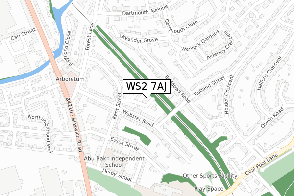 WS2 7AJ map - large scale - OS Open Zoomstack (Ordnance Survey)