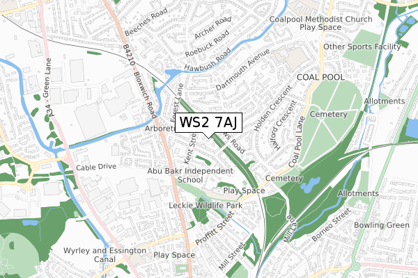 WS2 7AJ map - small scale - OS Open Zoomstack (Ordnance Survey)