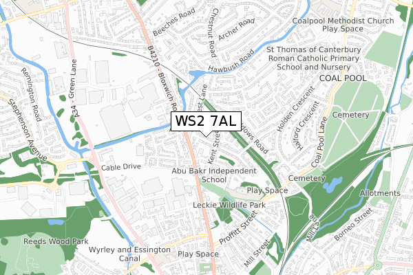 WS2 7AL map - small scale - OS Open Zoomstack (Ordnance Survey)